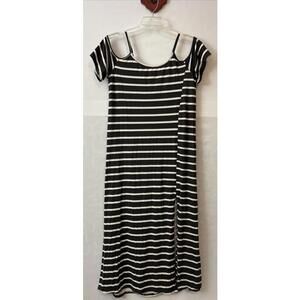 Exist Womens Large Gray Striped Cold-Shoulder Long Pullover Maxi Dress! A5141